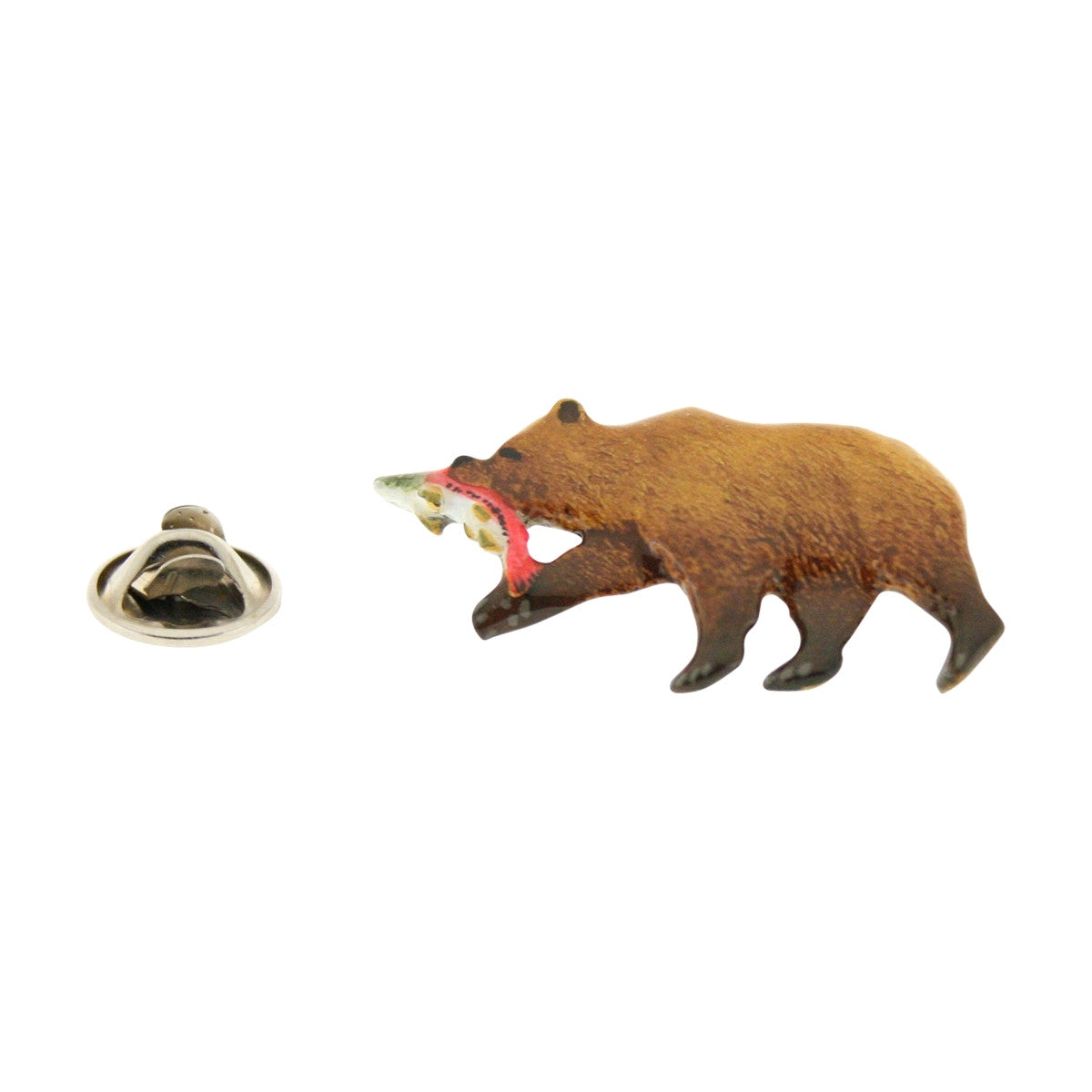 Brown Bear With Salmon Pin ~ Hand Painted ~ Lapel Pin ~ Sarah's Treats & Treasures